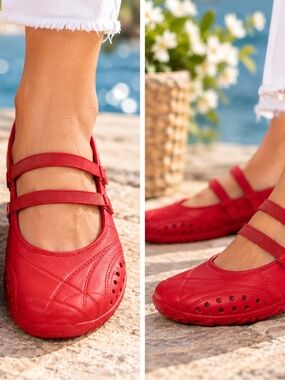 No Boundaries Red Mary Jane Flats Double Strap Comfort Shoes